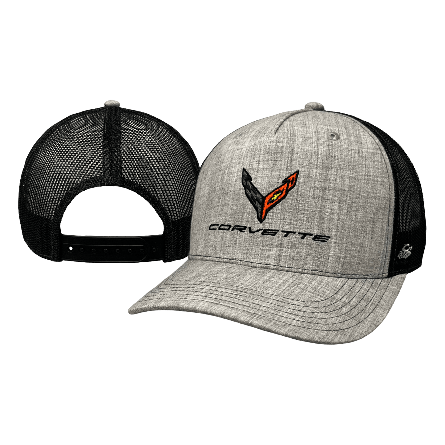 Light Grey Heather 5 panel Hat with Corvette and American Flag logo