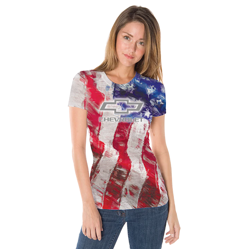 Ladies Distressed American Flag T-shirt