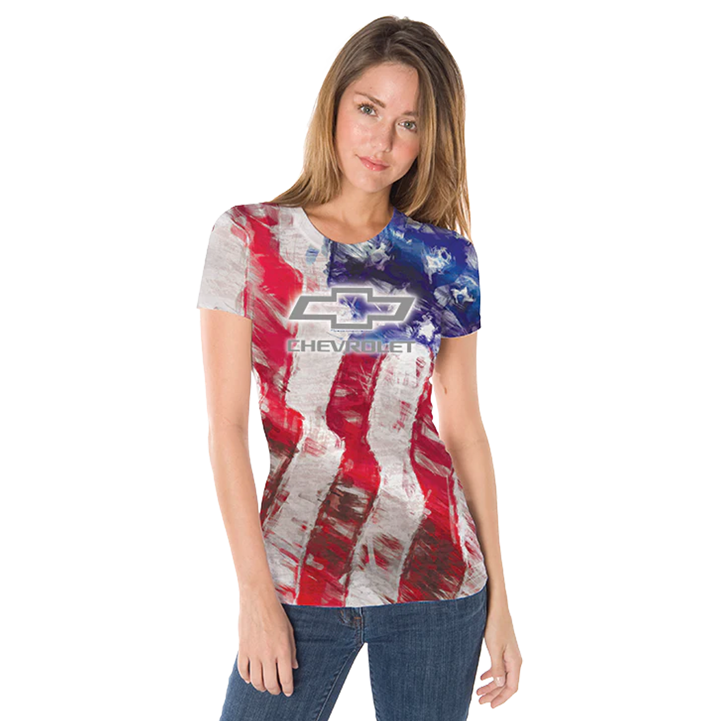 Ladies Distressed American Flag T-shirt